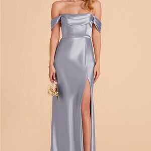 Birdy Grey Mia Dress in Dusty Blue Shiny Satin